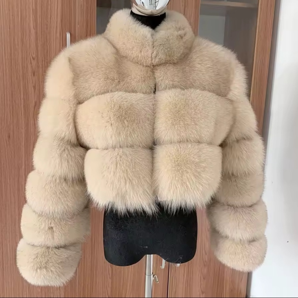 Elegant Cream Real Fur Jacket